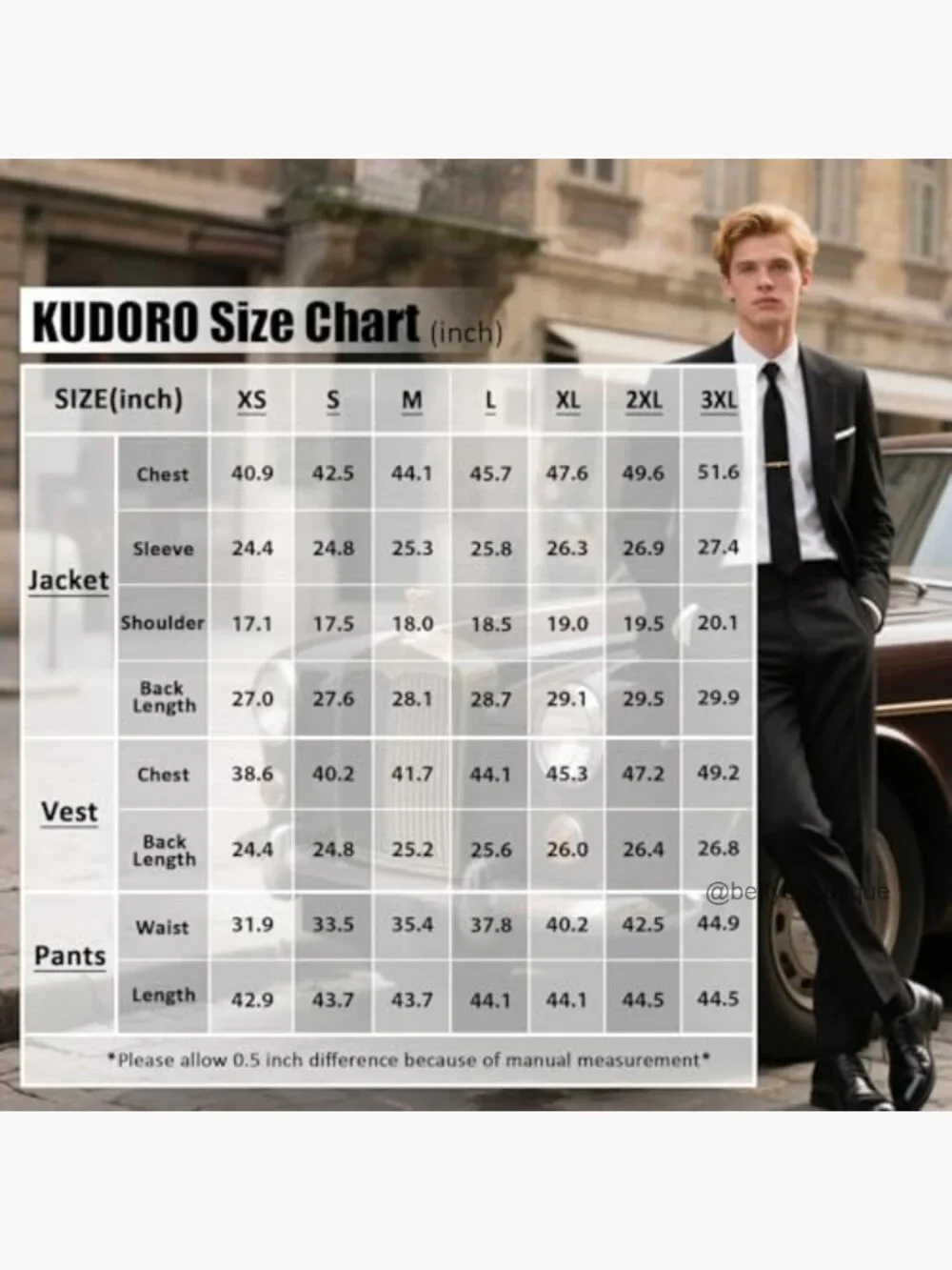 3-Piece Regular Fit Suit Set with Blazer Vest Pants Formal Wedding Prom - Picture 5 of 7